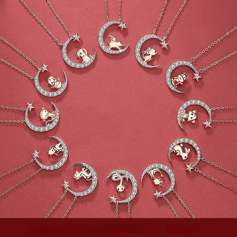 FuAttract Calm & Luck Crescent Moon Silver Zircon Chinese Zodiac Necklace With Horse Earrings - image 3