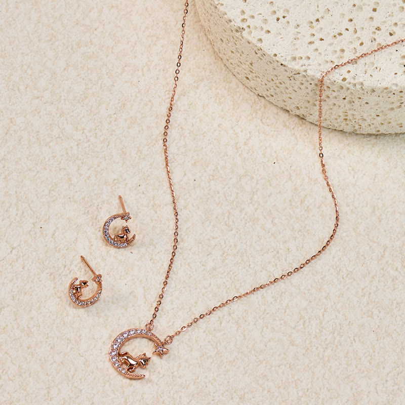 FuAttract Calm & Luck Crescent Moon Silver Zircon Chinese Zodiac Necklace With Horse Earrings - image 6