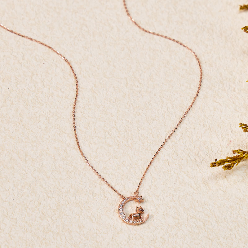 FuAttract Calm & Luck Crescent Moon Silver Zircon Chinese Zodiac Necklace With Horse Earrings - Horse Necklace - image 0