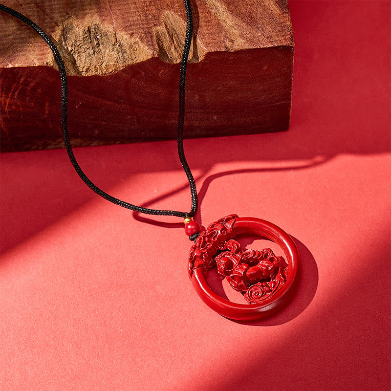 FuAttract Luck Harmony Protection Chinese Zodiac Cinnabar Ping An Buckle Necklace - image 5