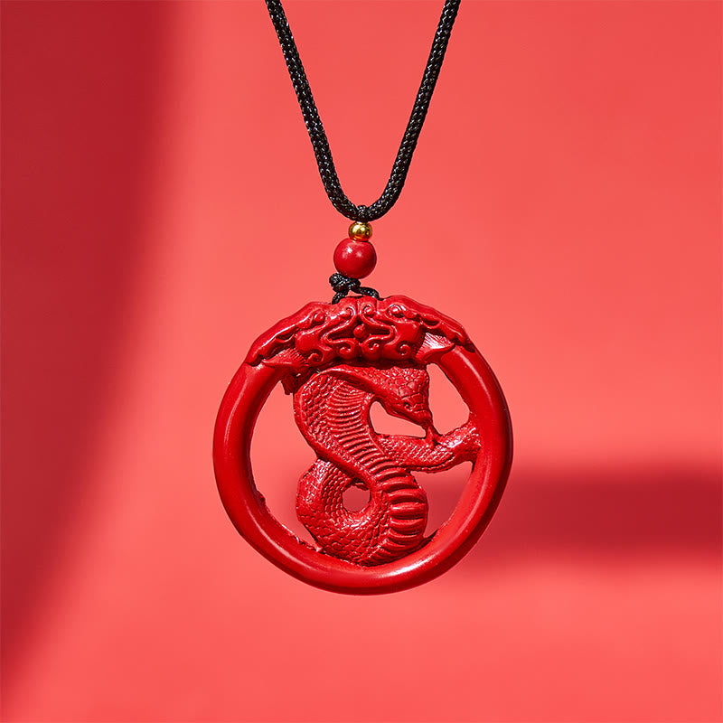 FuAttract Luck Harmony Protection Chinese Zodiac Cinnabar Ping An Buckle Necklace - Snake - image 15