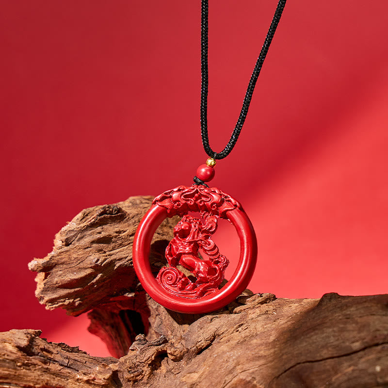 FuAttract Luck Harmony Protection Chinese Zodiac Cinnabar Ping An Buckle Necklace - image 3