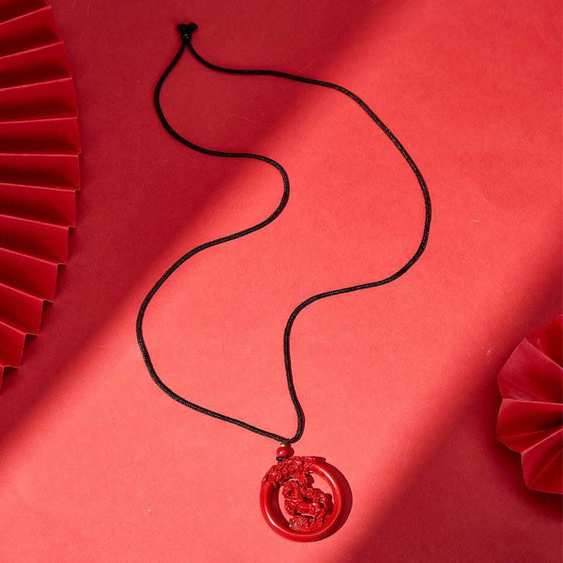 FuAttract Luck Harmony Protection Chinese Zodiac Cinnabar Ping An Buckle Necklace - image 4