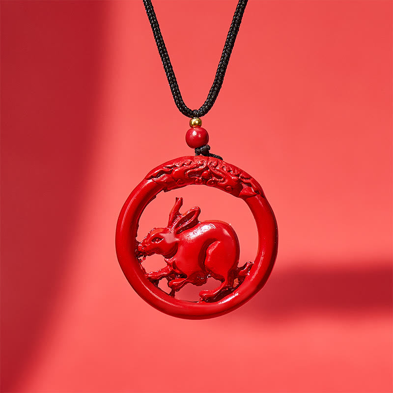 FuAttract Luck Harmony Protection Chinese Zodiac Cinnabar Ping An Buckle Necklace - Rabbit - image 13