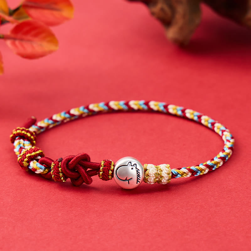 FuAttract Luck Protection & Harmony Chinese Zodiac Braided Cord Silver Charm Bracelet - Horse - image 0