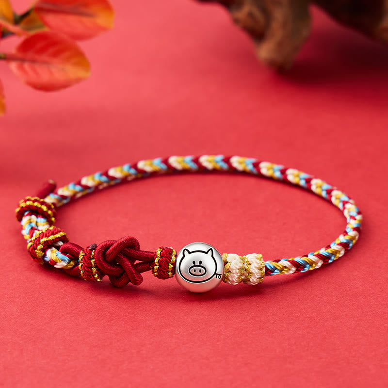 FuAttract Luck Protection & Harmony Chinese Zodiac Braided Cord Silver Charm Bracelet - Pig - image 25