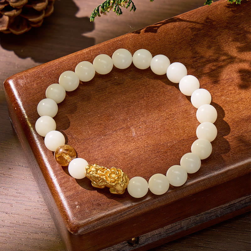 FuAttract Wealth & Emotional Balance Bracelet – White Jade Citrine Pyramid & Pixiu - image 2