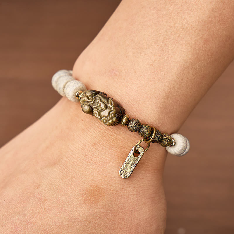 FuAttract Protection & Wealth Yak Bone Golden Obsidian Pixiu Energy Power Bracelet - image 4