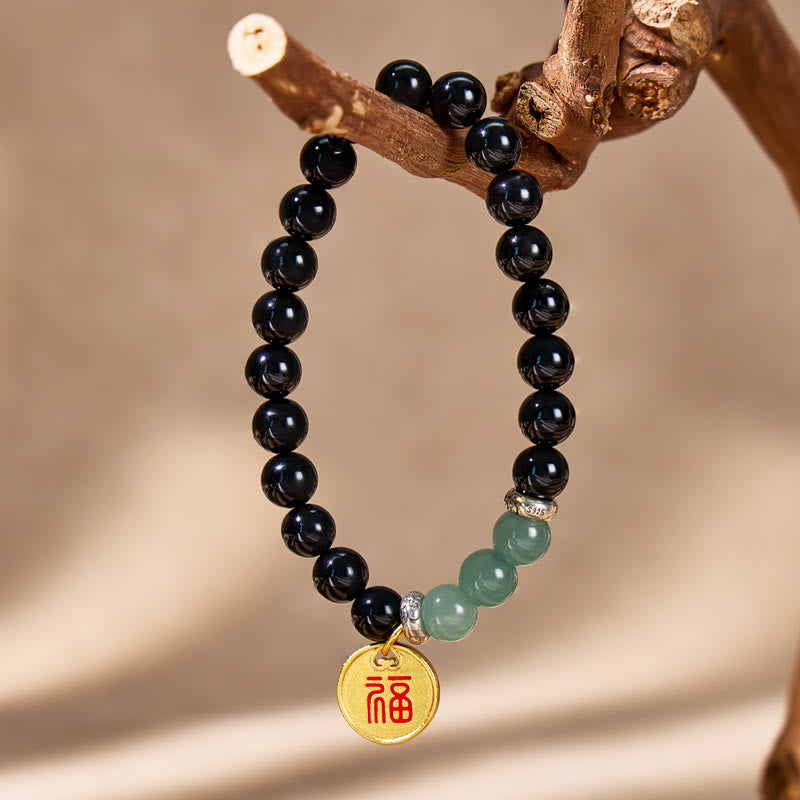 FuAttract Balance Protection Chinese Zodiac Black Onyx & Blue Chalcedony Bracelet - image 3