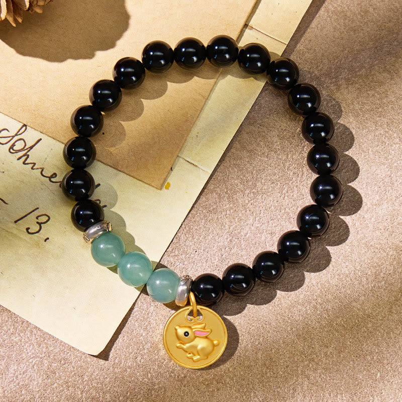 FuAttract Balance Protection Chinese Zodiac Black Onyx & Blue Chalcedony Bracelet - Rabbit - image 13