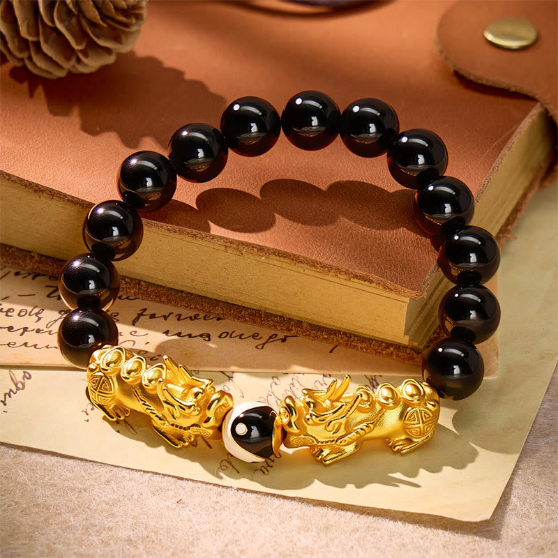 FuAttract Balance & Protection Black Obsidian Pixiu Yin Yang Bracelet - image 2
