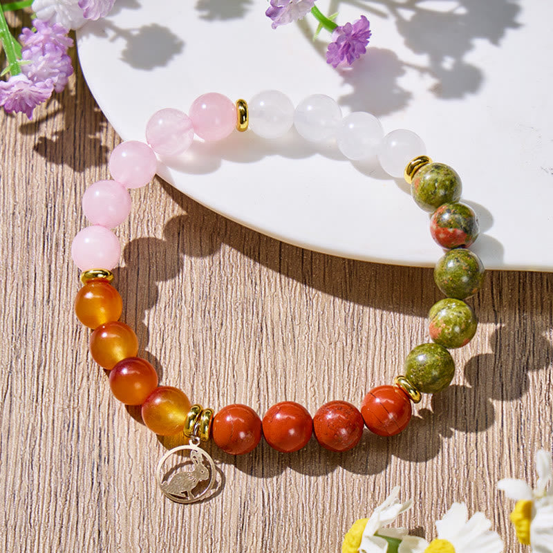 FuAttract Grounding & Growth Chinese Zodiac Rose Quartz White Jade Unakite Red Wood Grain Bracelet - image 1