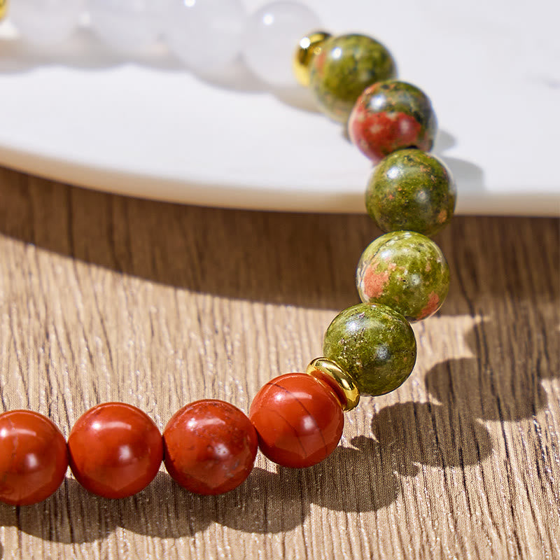 FuAttract Grounding & Growth Chinese Zodiac Rose Quartz White Jade Unakite Red Wood Grain Bracelet - image 6