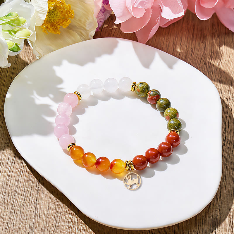 FuAttract Grounding & Growth Chinese Zodiac Rose Quartz White Jade Unakite Red Wood Grain Bracelet - Tiger - image 15