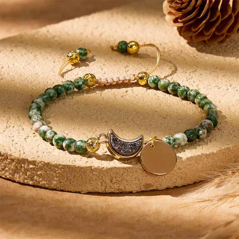 FuAttract Calm & Energy Crescent Moon Bracelet – Multi-Stone Healing Collection - Green Dalmatian Stone - image 0