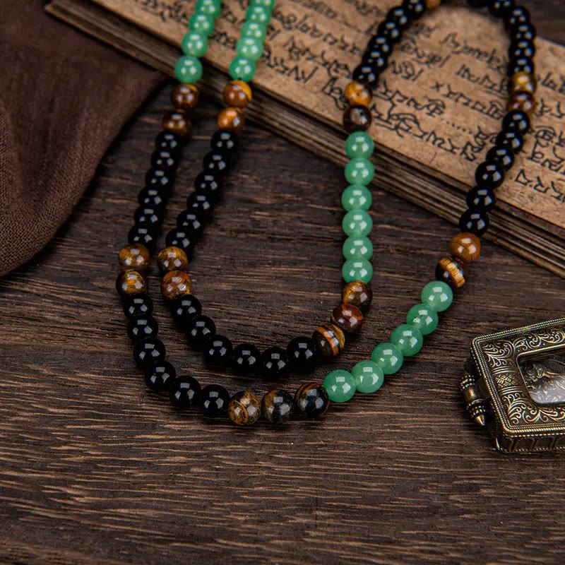 FuAttract Black Obsidian Green Aventurine & Tiger's Eye Necklace – Protection Growth & Courage - image 3