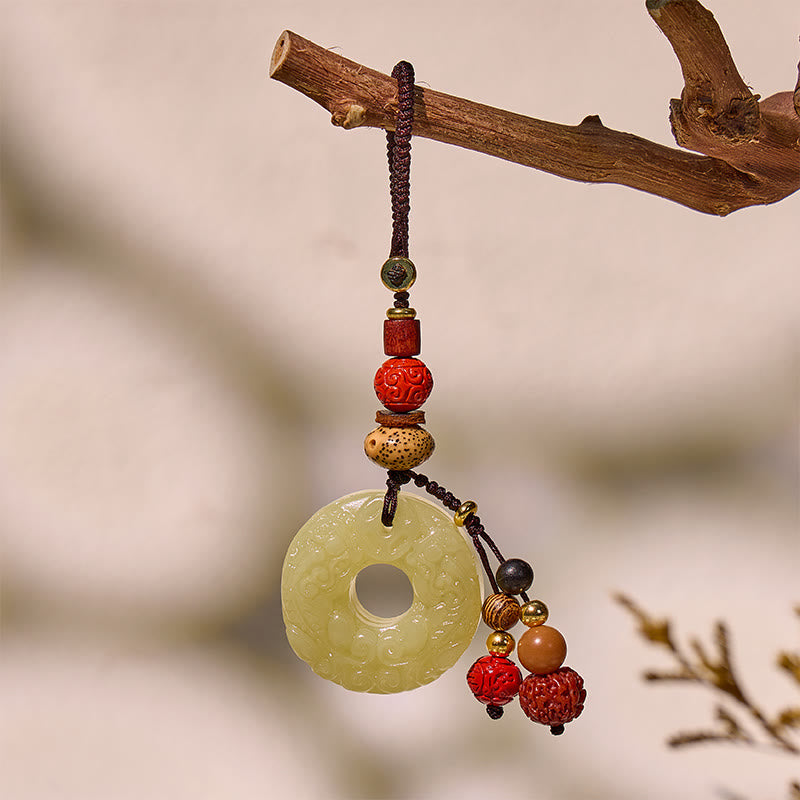 FuAttract Harmony & Protection Hetian Jade Ping An Buckle Pixiu Keychain - Cinnabar - image 0