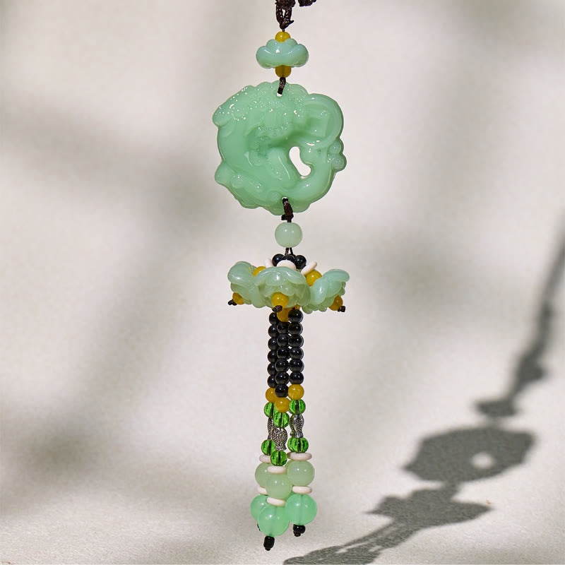 FuAttract Jade Lotus Pixiu Car Hanging Decor – Calm Serenity & Wealth Protection - Coin-In Pixiu - image 0
