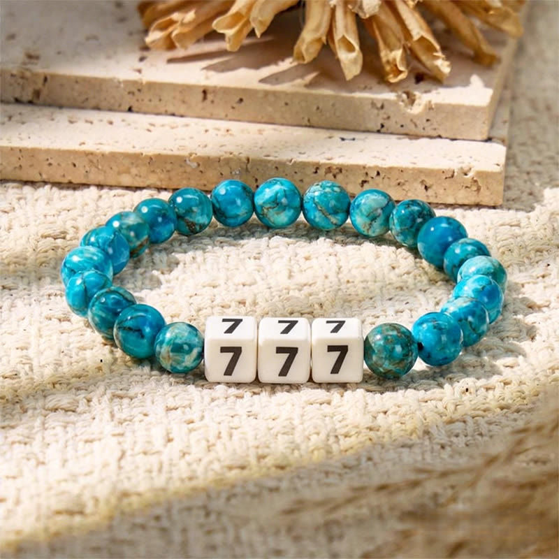 FuAttract Destiny Guidance Calm Clarity Blue Turquoise & Ceramic Angel Numbers Bracelet - 777 - image 15