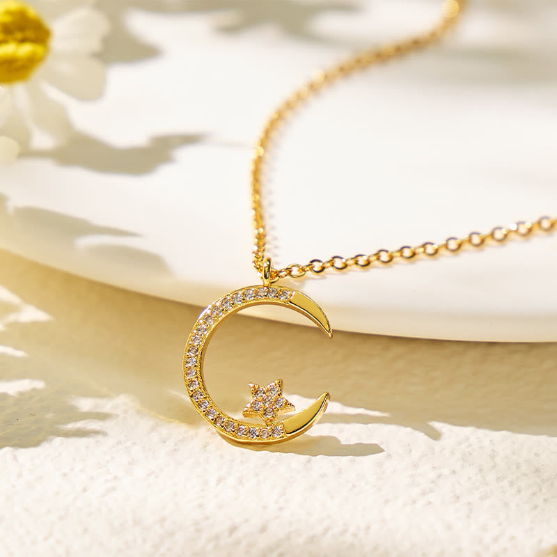 FuAttract Calm Energy Vitality Flow Moon & Star Zircon Pendant Necklace - 40cm+5cm - image 0