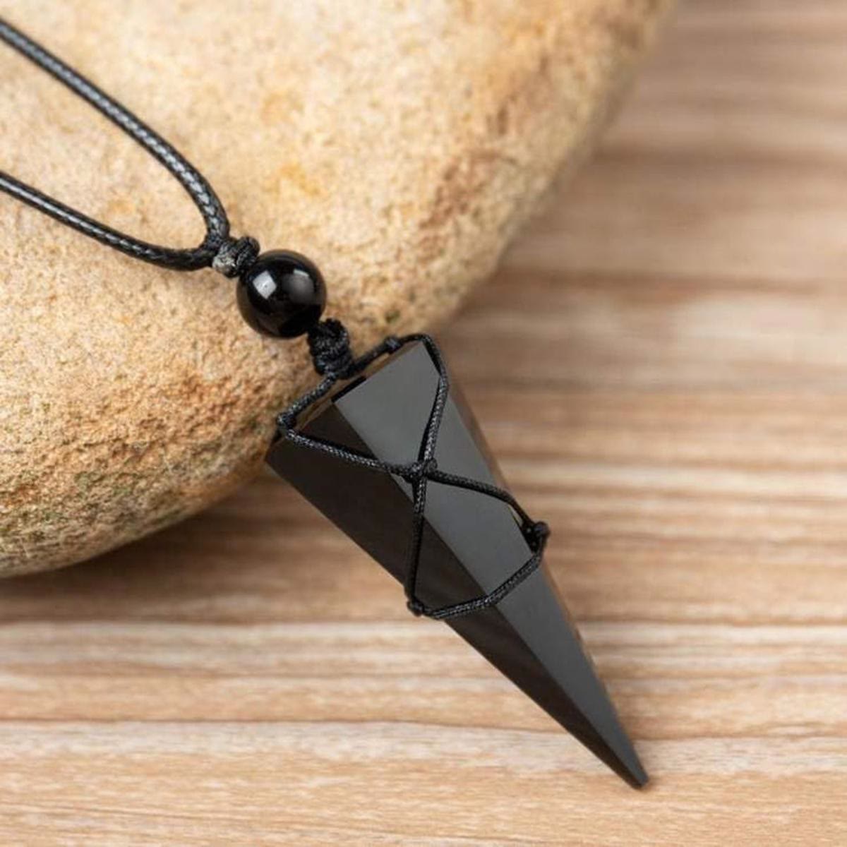 FuAttract Black Obsidian Pendant Adjustable Necklace – Protection & Grounding Energy - Cone - image 0