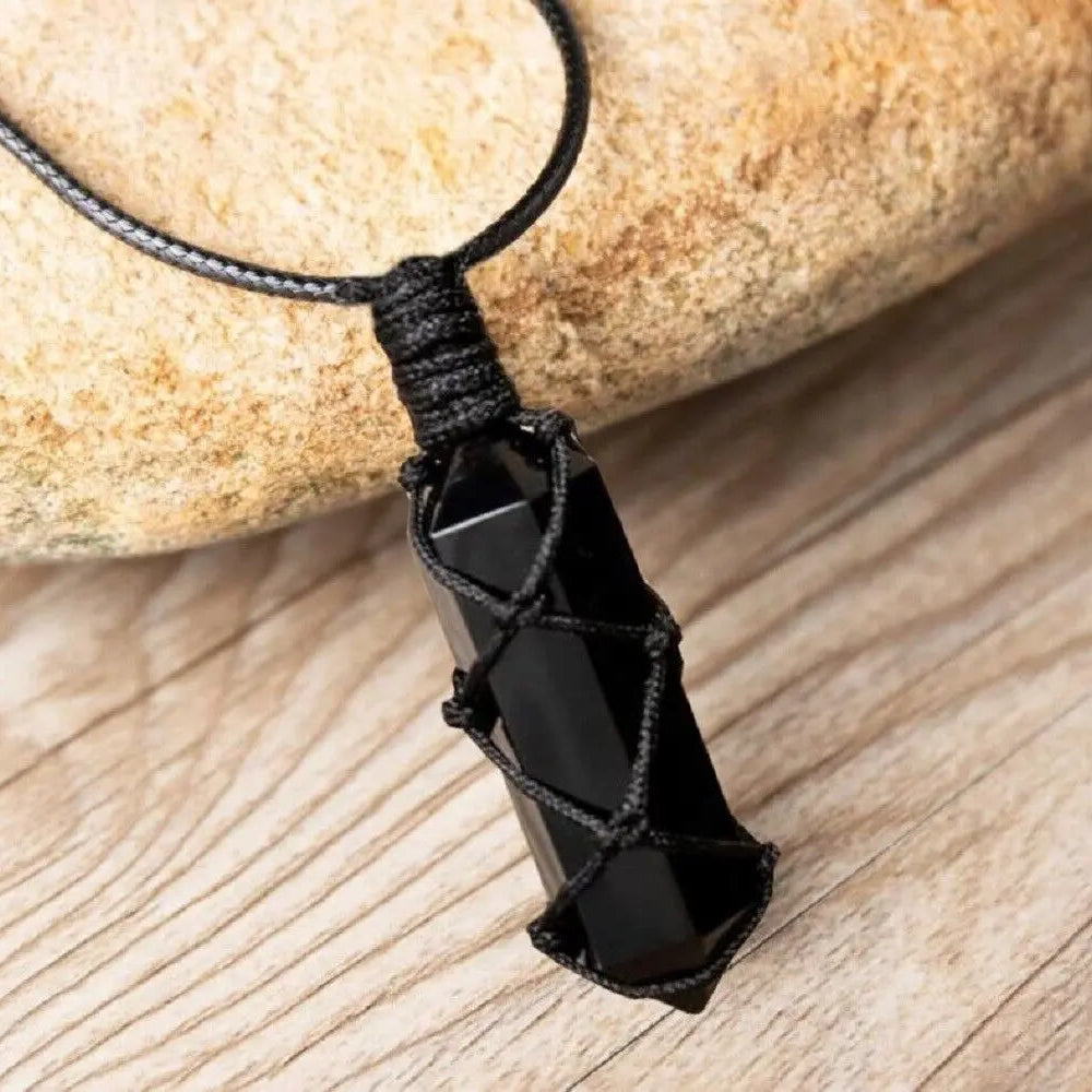 FuAttract Black Obsidian Pendant Adjustable Necklace – Protection & Grounding Energy - Double Point Wand - image 6