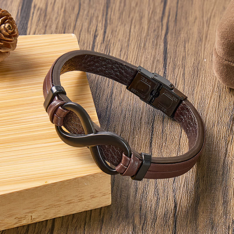 FuAttract Strength Endurance Infinity Leather Stainless Steel Bracelet - image 2