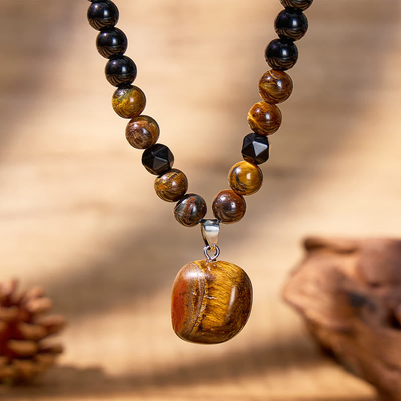 FuAttract Courage Focus Strength & Bold Statement Black Obsidian Tiger's Eye Necklace - image 1