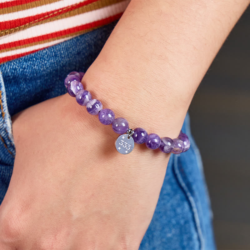 FuAttract Intuition Clarity Stainless Steel Angel Numbers Silver Spacer Bead Amethyst Bracelet - image 3