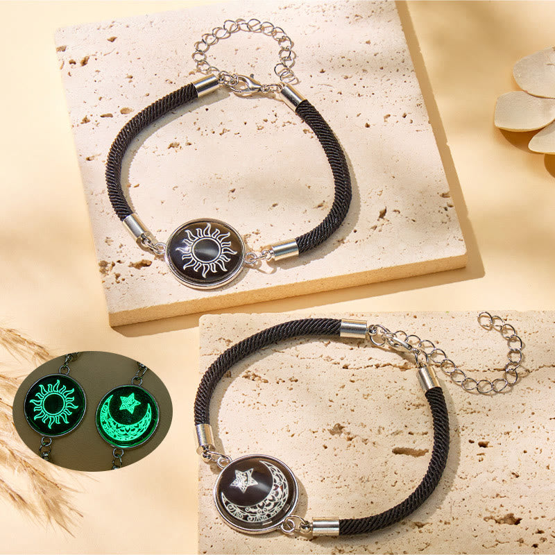 FuAttract Balance Gentle Glow Sun & Crescent Moon Luminous Stone Bracelet Set - Black+Black - image 0