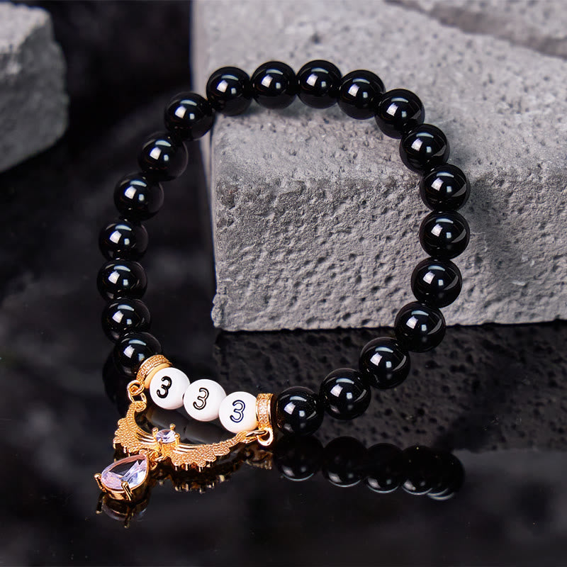 FuAttract Angel Numbers Black Obsidian Zircon Bracelet –Protection & Clarity - 333 - image 0