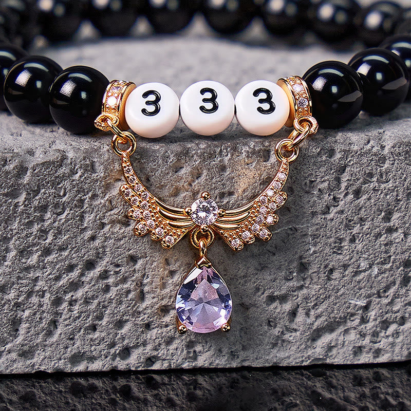 FuAttract Angel Numbers Black Obsidian Zircon Bracelet –Protection & Clarity - image 4