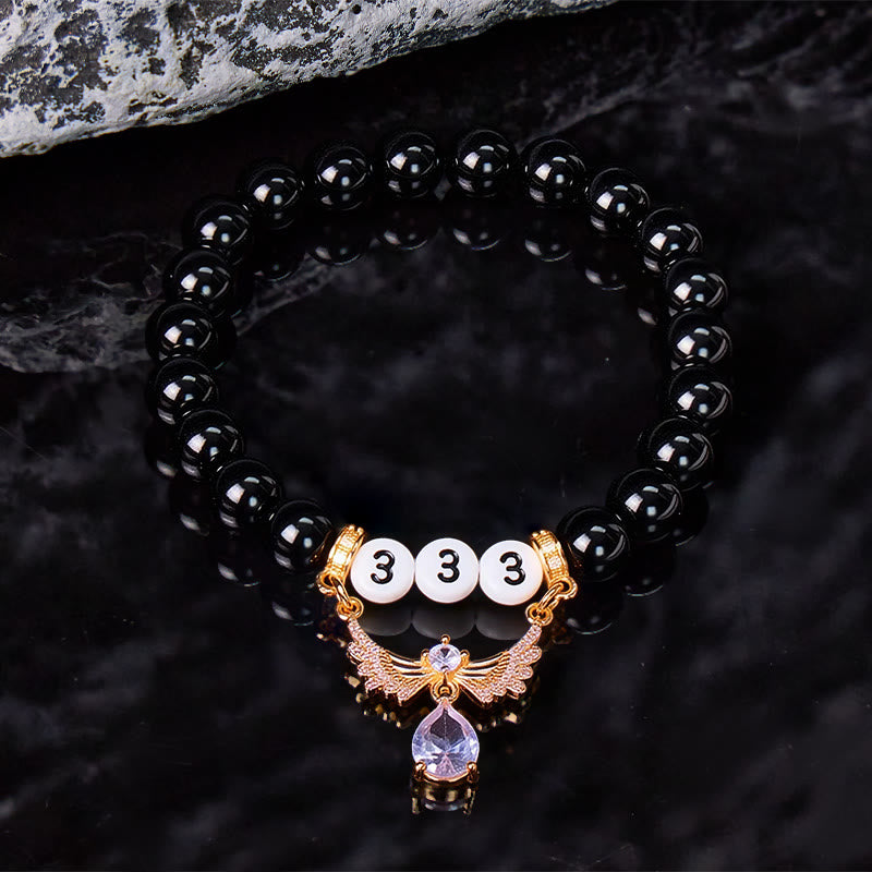 FuAttract Angel Numbers Black Obsidian Zircon Bracelet –Protection & Clarity - image 2