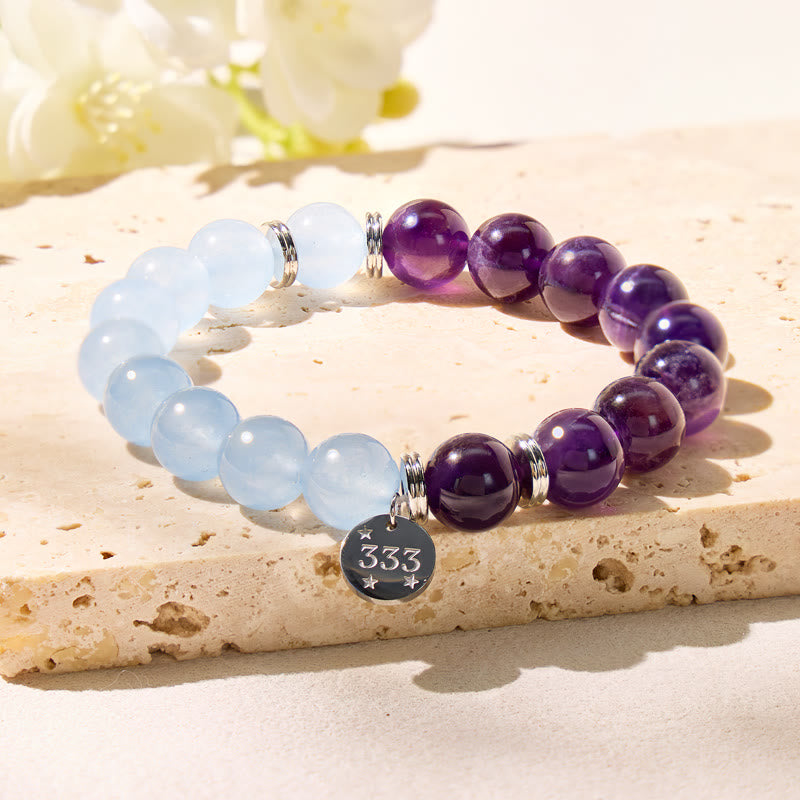 FuAttract Angel Numbers Aquamarine Amethyst Bracelet – Calm Energy & Balance - 333 - image 0