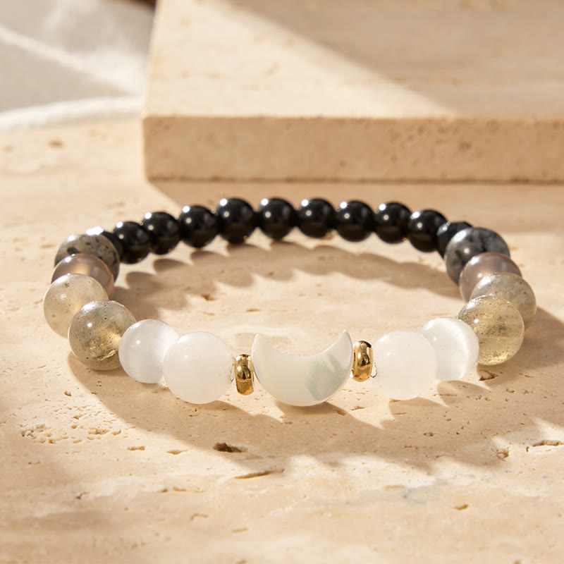 FuAttract Protection Calm Energy Crescent Moon Black Obsidian Moonstone Cat's Eye Bracelet - image 3