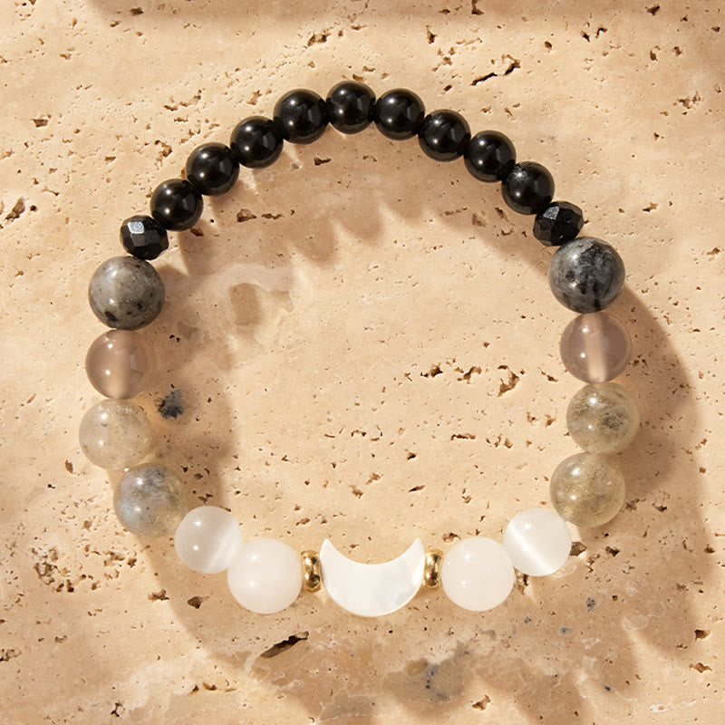 FuAttract Protection Calm Energy Crescent Moon Black Obsidian Moonstone Cat's Eye Bracelet - image 2