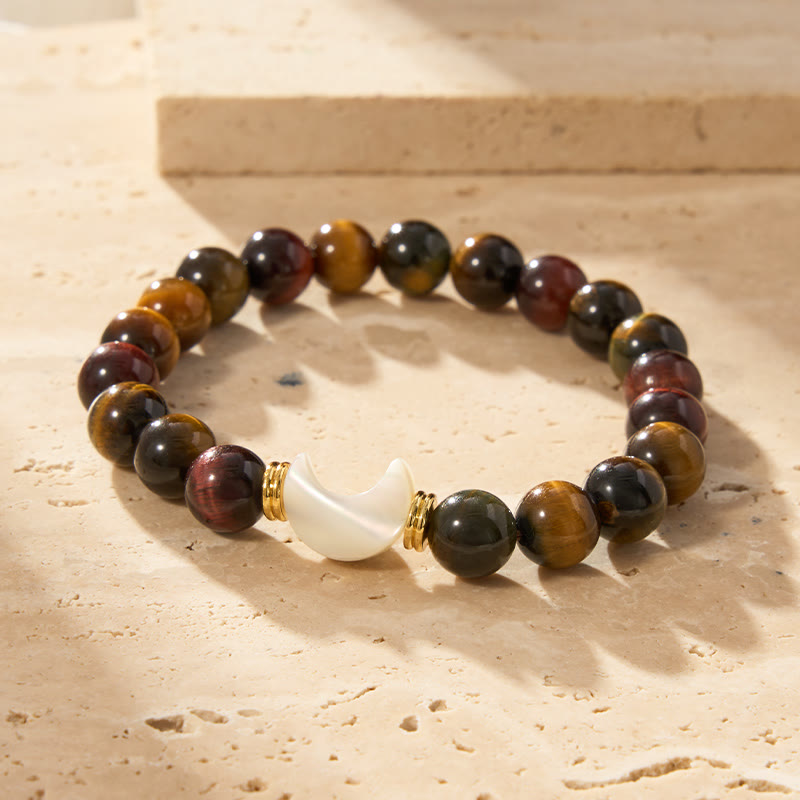 FuAttract Strength & Calm Energy Crescent Moon Tri-Color Tiger's Eye Shell Bracelet - image 1