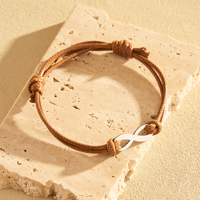 FuAttract Infinity Braided Cord Stainless Steel Charm Bracelet – Love Protection Balance - Brown - image 0