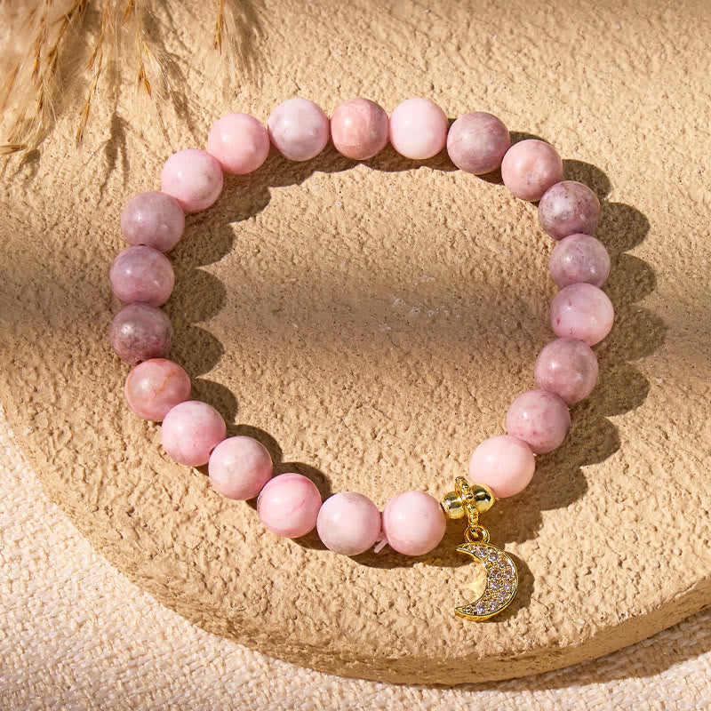 FuAttract Crescent Moon Pink Zebra Jasper Bracelet – Emotional Healing & Calm Balance - 8mm - image 0