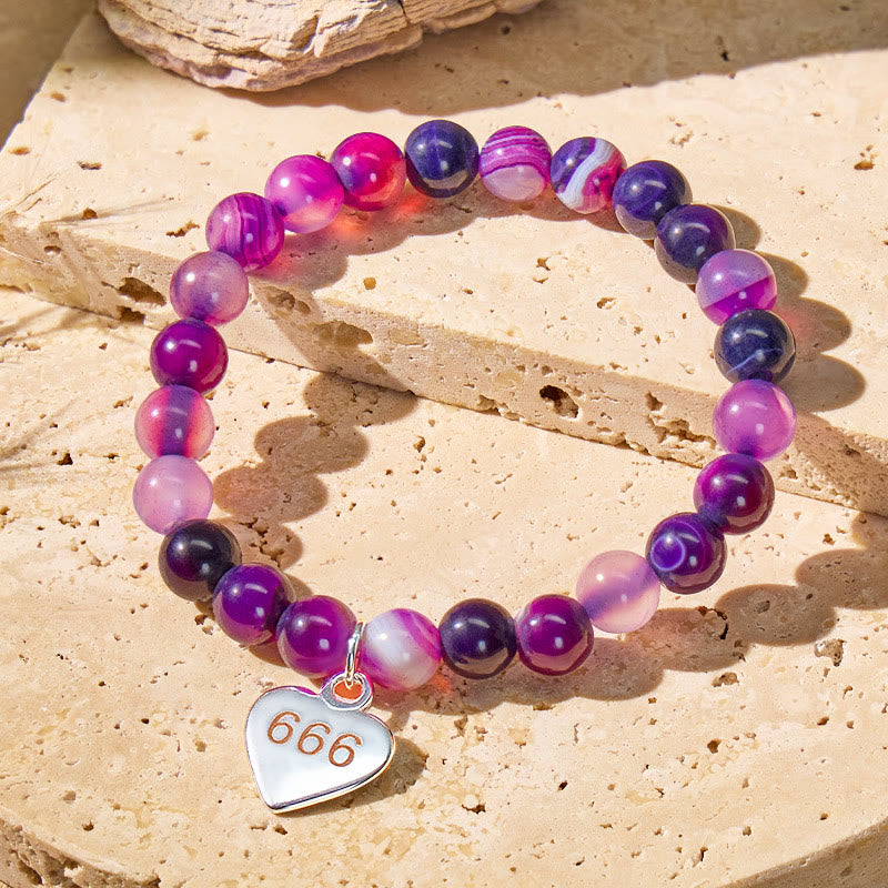 FuAttract Stability Calm Angel Numbers Purple Stripe Agate Stainless Steel Bracelet - 999 - image 0