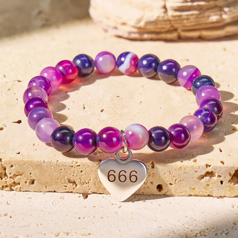 FuAttract Stability Calm Angel Numbers Purple Stripe Agate Stainless Steel Bracelet - image 2