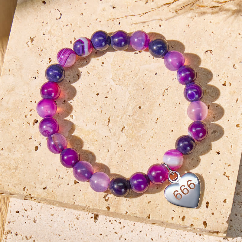 FuAttract Stability Calm Angel Numbers Purple Stripe Agate Stainless Steel Bracelet - image 1