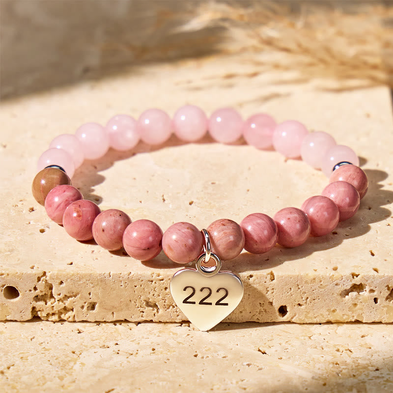 FuAttract Healing Strength Angel Numbers Strawberry Quartz Rhodonite Stainless Steel Bracelet - 999 - image 0