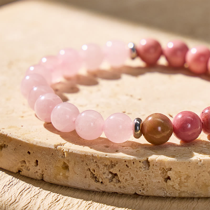 FuAttract Healing Strength Angel Numbers Strawberry Quartz Rhodonite Stainless Steel Bracelet - image 5