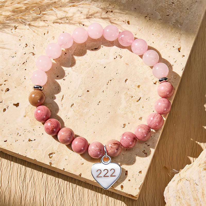 FuAttract Healing Strength Angel Numbers Strawberry Quartz Rhodonite Stainless Steel Bracelet - image 2