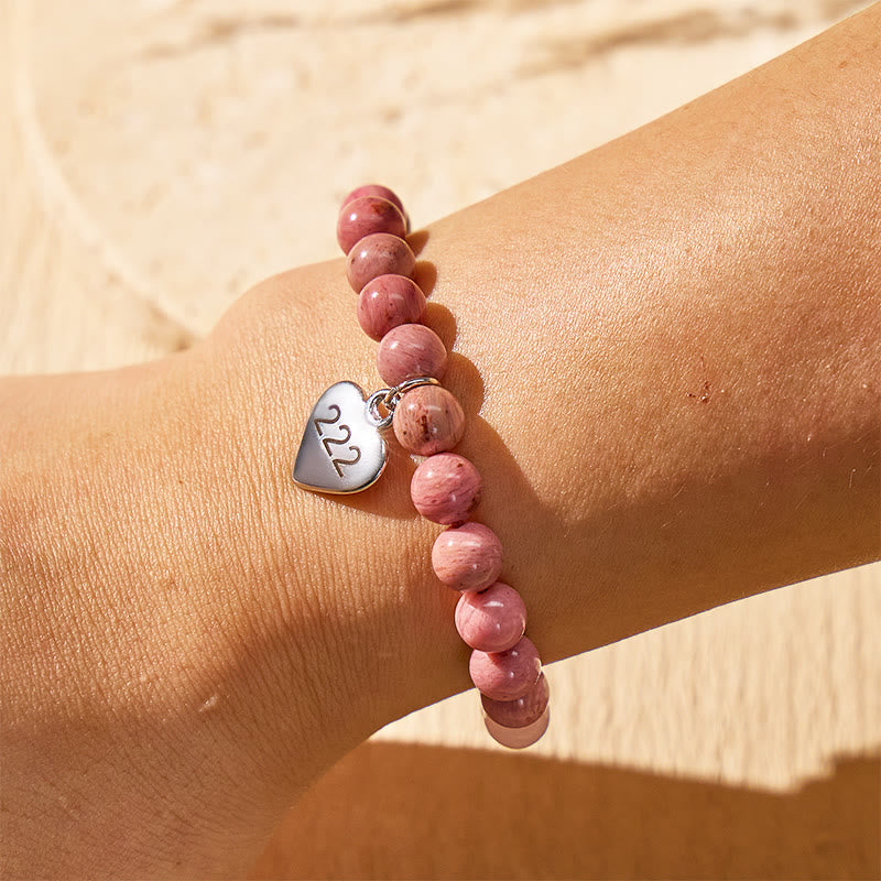 FuAttract Healing Strength Angel Numbers Strawberry Quartz Rhodonite Stainless Steel Bracelet - image 3
