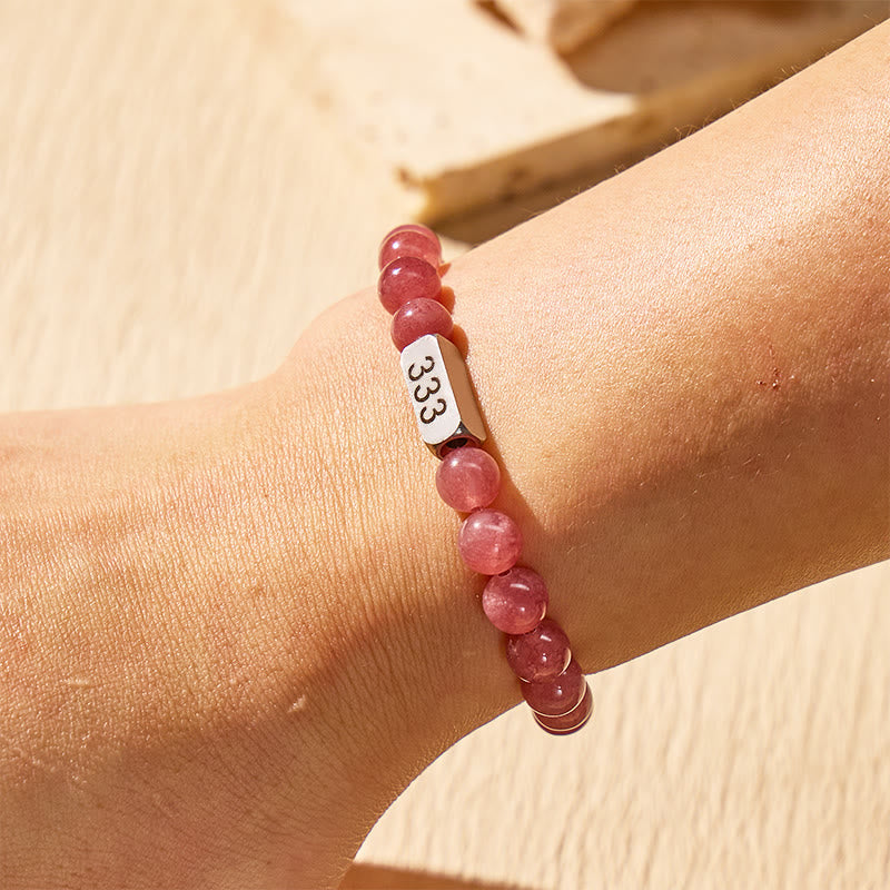 FuAttract Love Energy Balance Angel Numbers Strawberry Quartz Stainless Steel Bracelet - image 8