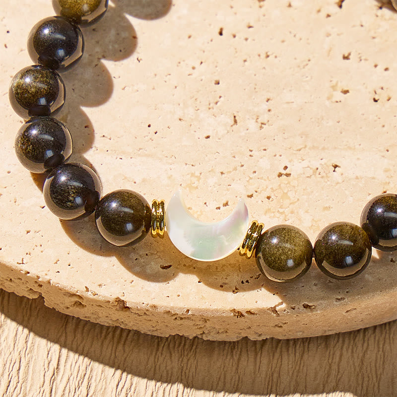 FuAttract Crescent Moon Golden Obsidian Bracelet – Clarity Protection Calm Energy - image 4