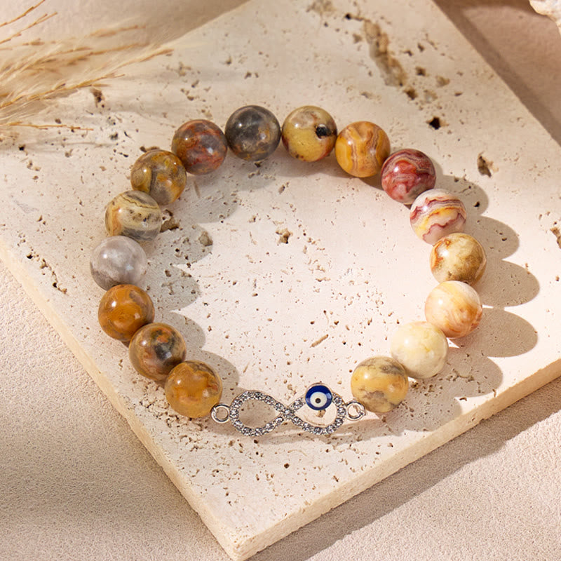 FuAttract Protection Joy Emotional Balance Evil Eye Crazy Lace Agate Bracelet - Silver - image 0