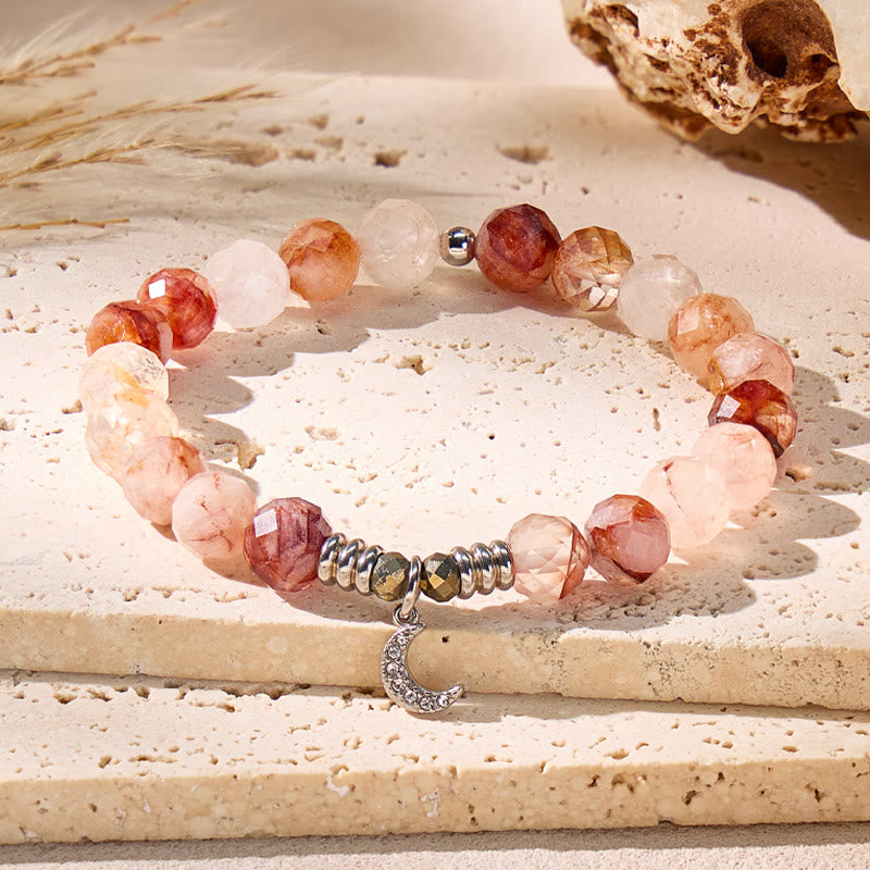 FuAttract Crescent Moon Red Glue Flower Stainless Steel Bracelet – Calm & Protection - 8mm - image 0